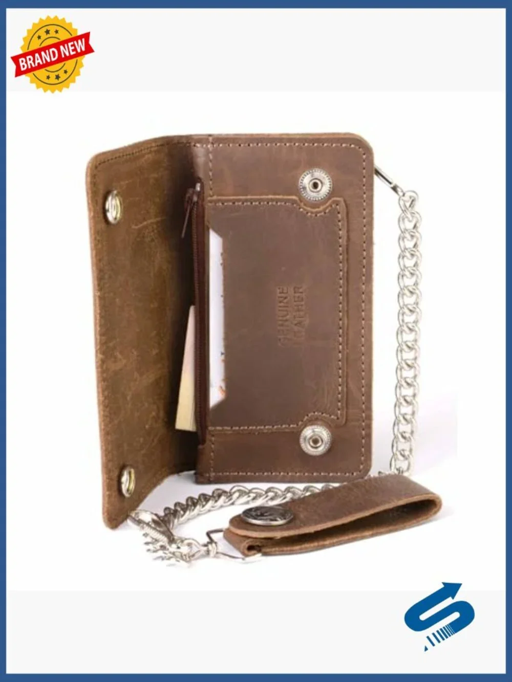 Men's Bi-Fold Leather Biker Wallet with Removable Chain